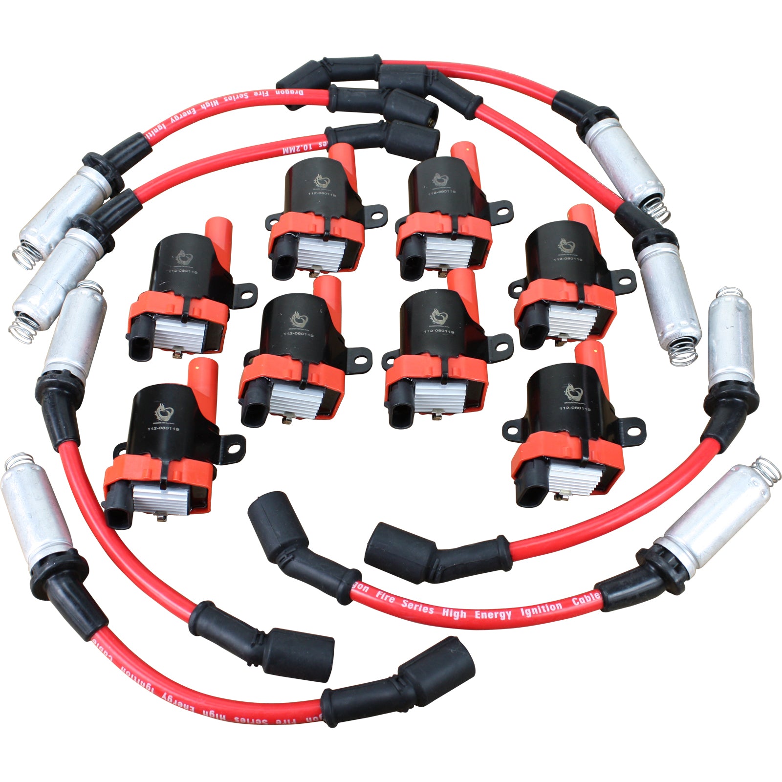 CarBole D585 Ignition Coils & Spark Plug Wires Set For Chevy GMC LS1 LS3 4.8L 5.3L 6.0L – Red, Lifetime Warranty