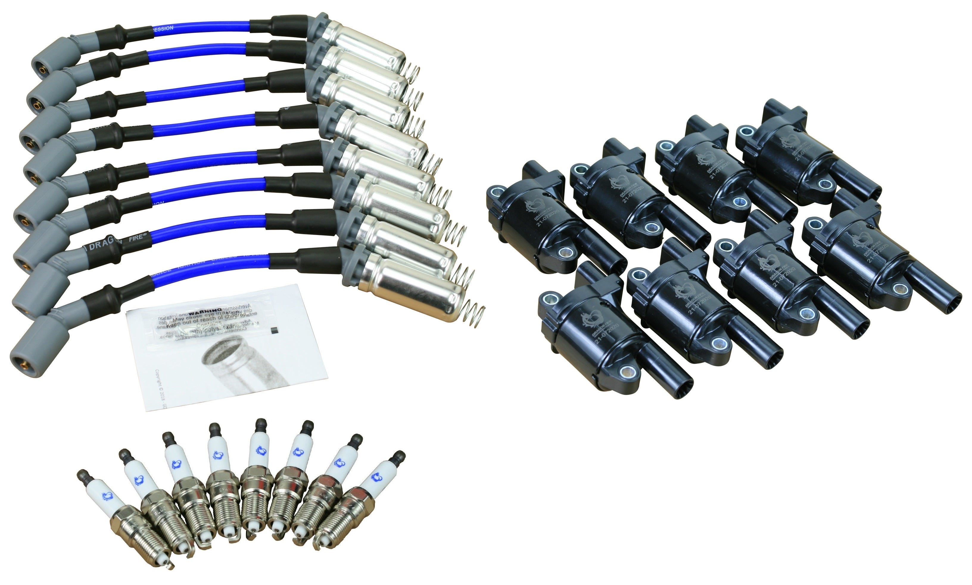 AM Autoparts Ignition Kit: 8 Spark Plugs & Wire Set For Cadillac, Chevrolet, GMC 5.3L / 6.2L (2014-2019)