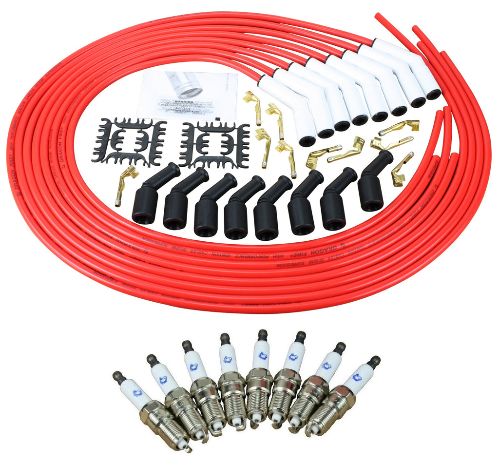 Dragon Fire Performance Custom Fit Tune Up Set With Iridium Spark Plugs and  Universal LS Ceramic Plug Wires For 2014-2021 Cadillac Chevy & GMC 5.3L